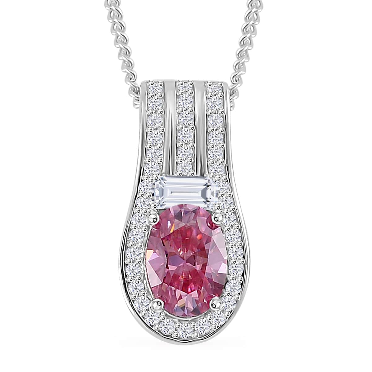 Lotus Pink and White Moissanite 1.00 ctw Art Deco Pendant Necklace in Rhodium Over Sterling Silver 20 Inches image number 0