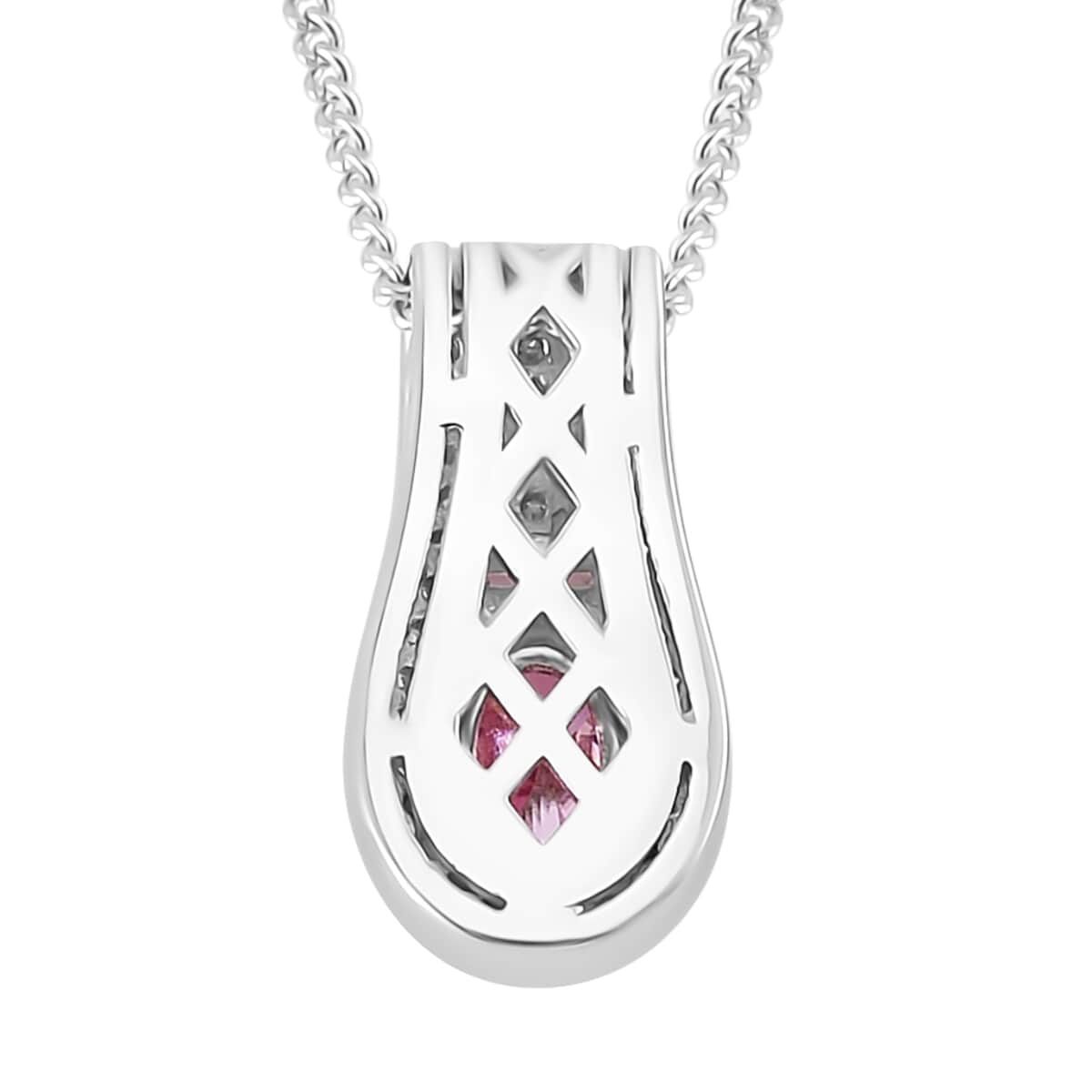 Lotus Pink and White Moissanite 1.00 ctw Art Deco Pendant Necklace in Rhodium Over Sterling Silver 20 Inches image number 4