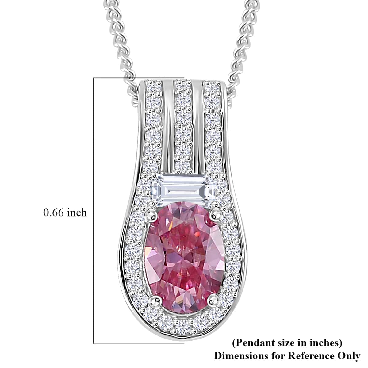 Lotus Pink and White Moissanite 1.00 ctw Art Deco Pendant Necklace in Rhodium Over Sterling Silver 20 Inches image number 6