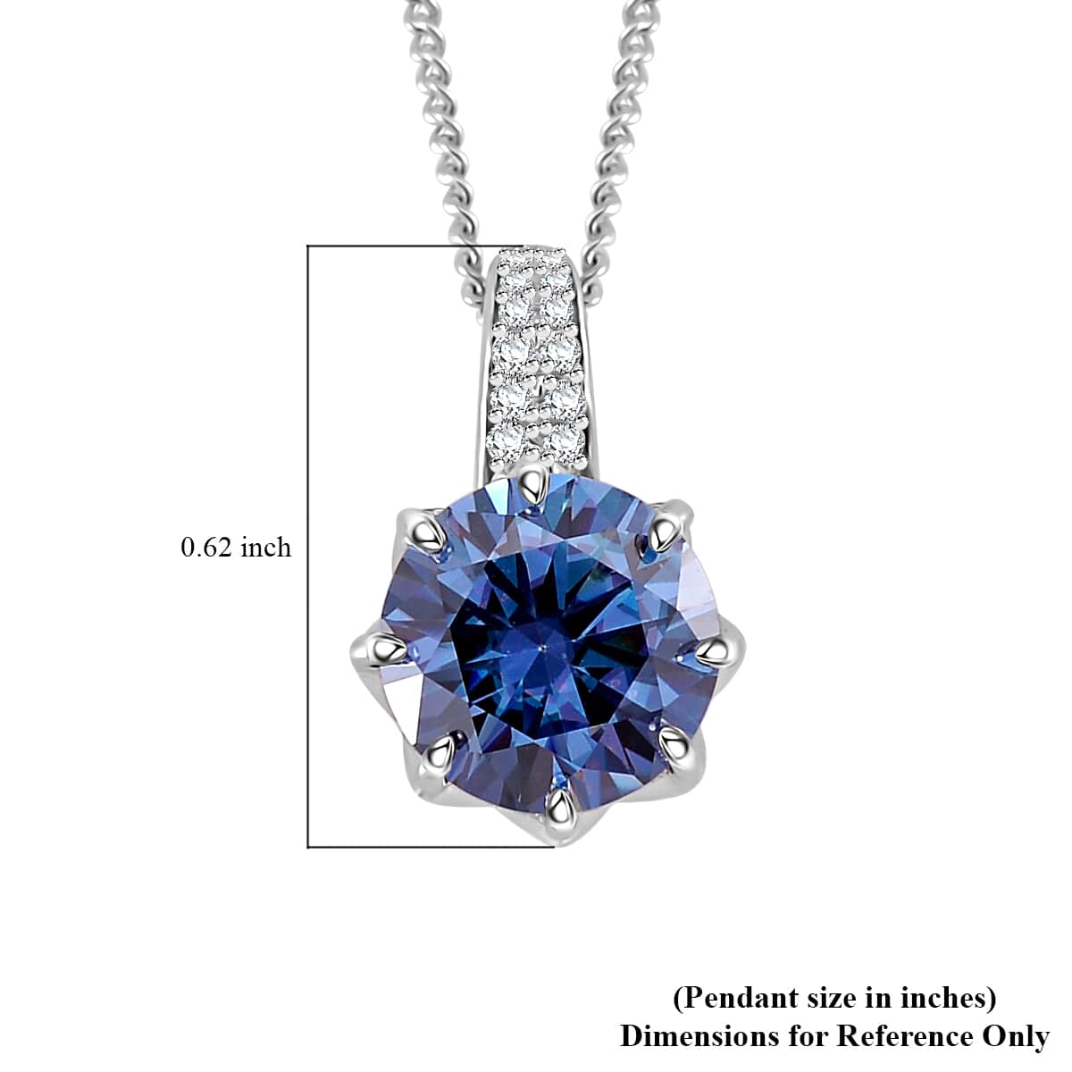 Sapphire Blue Moissanite (Ovl 7x5mm), Moissanite Crown of Petals Pendant Necklace (20 Inches) in Rhodium Over Sterling Silver 2.70 ctw image number 6