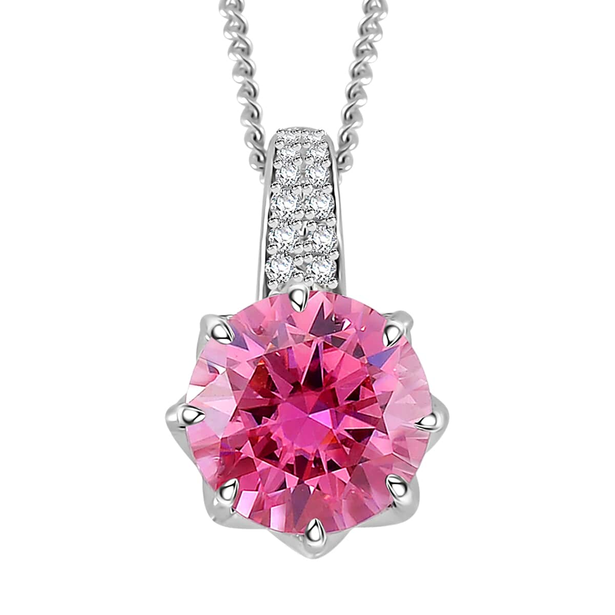 Lotus Pink and White Moissanite 2.80 ctw Crown of Petals Pendant Necklace in Rhodium Over Sterling Silver 20 Inches image number 0