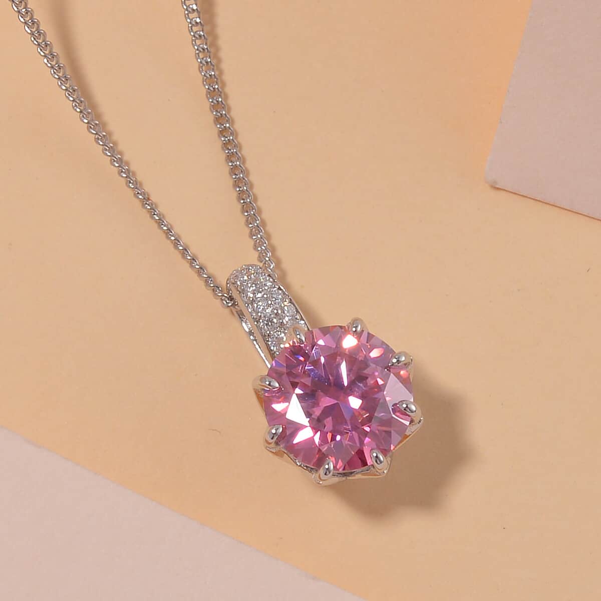 Lotus Pink and White Moissanite 2.80 ctw Crown of Petals Pendant Necklace in Rhodium Over Sterling Silver 20 Inches image number 1