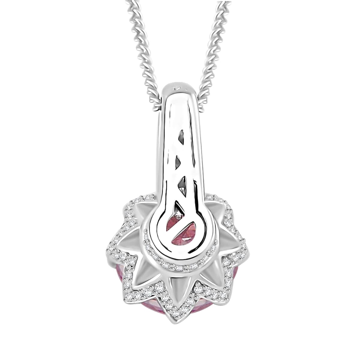 Lotus Pink and White Moissanite 2.80 ctw Crown of Petals Pendant Necklace in Rhodium Over Sterling Silver 20 Inches image number 4