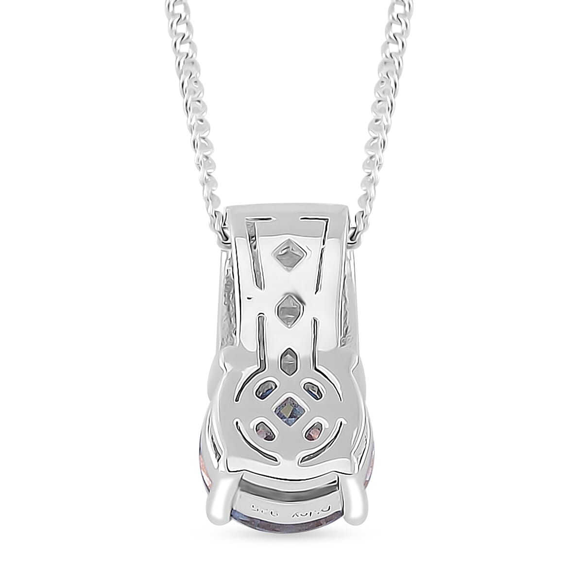 Heart and Arrow Cut Sapphire Blue and White Moissanite 2.00 ctw Bridge Pendant Necklace in Rhodium Over Sterling Silver 20 Inches