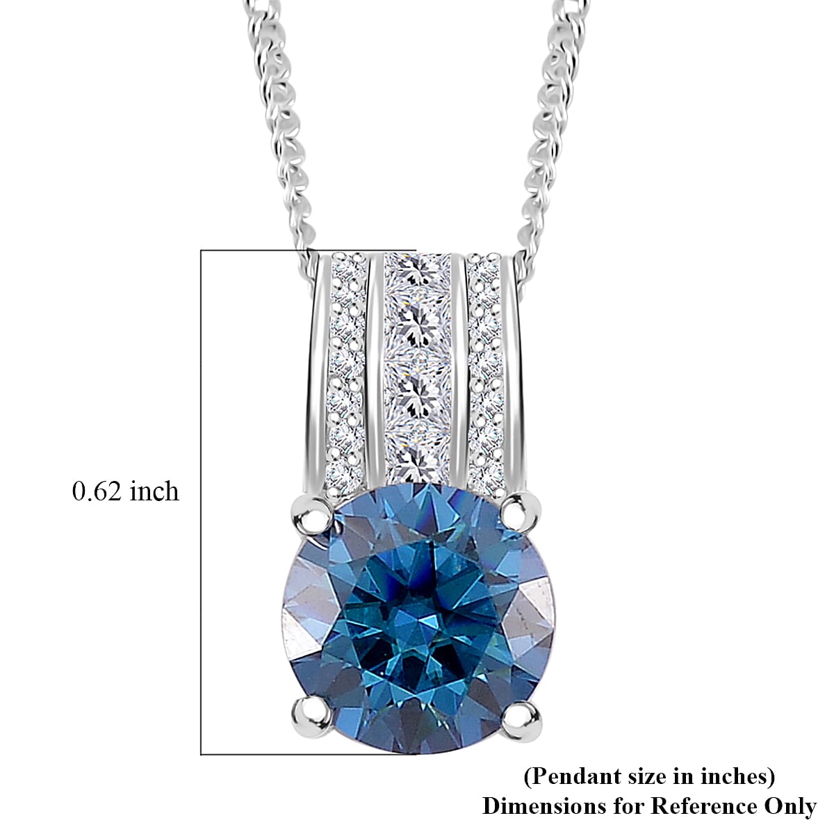 Heart and Arrow Cut Sapphire Blue and White Moissanite 2.00 ctw Bridge Pendant Necklace in Rhodium Over Sterling Silver 20 Inches