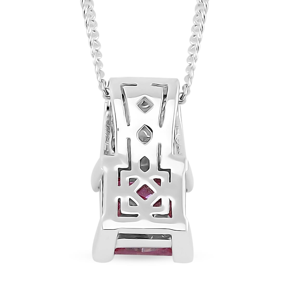 Lotus Pink and White Moissanite 2.00 ctw Bridge Pendant Necklace in Rhodium Over Sterling Silver 20 Inches