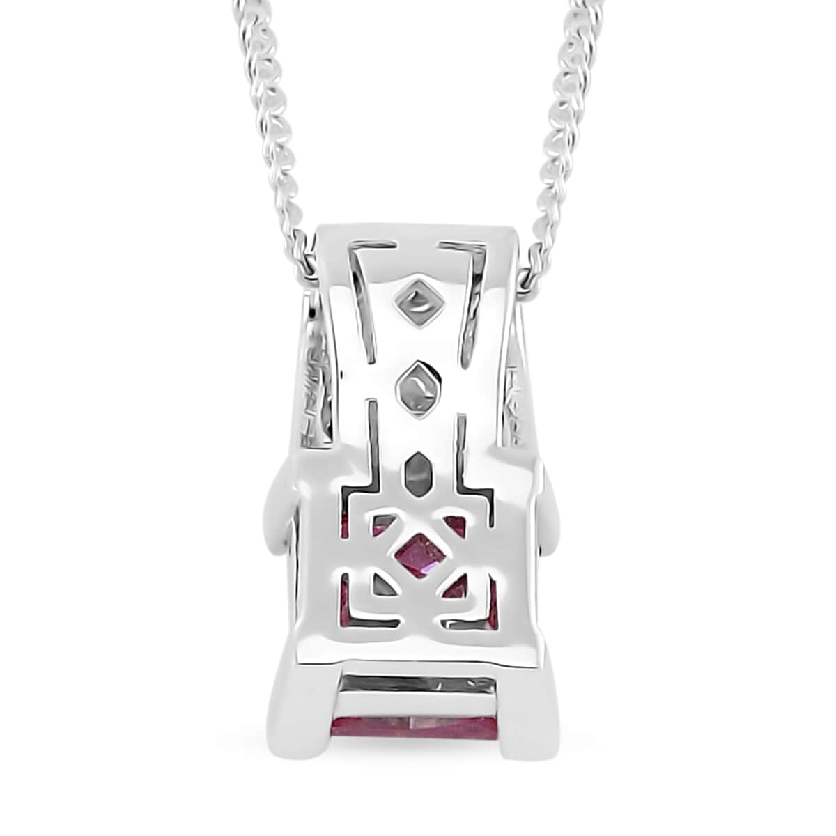 Lotus Pink and White Moissanite 2.00 ctw Bridge Pendant Necklace in Rhodium Over Sterling Silver 20 Inches image number 4