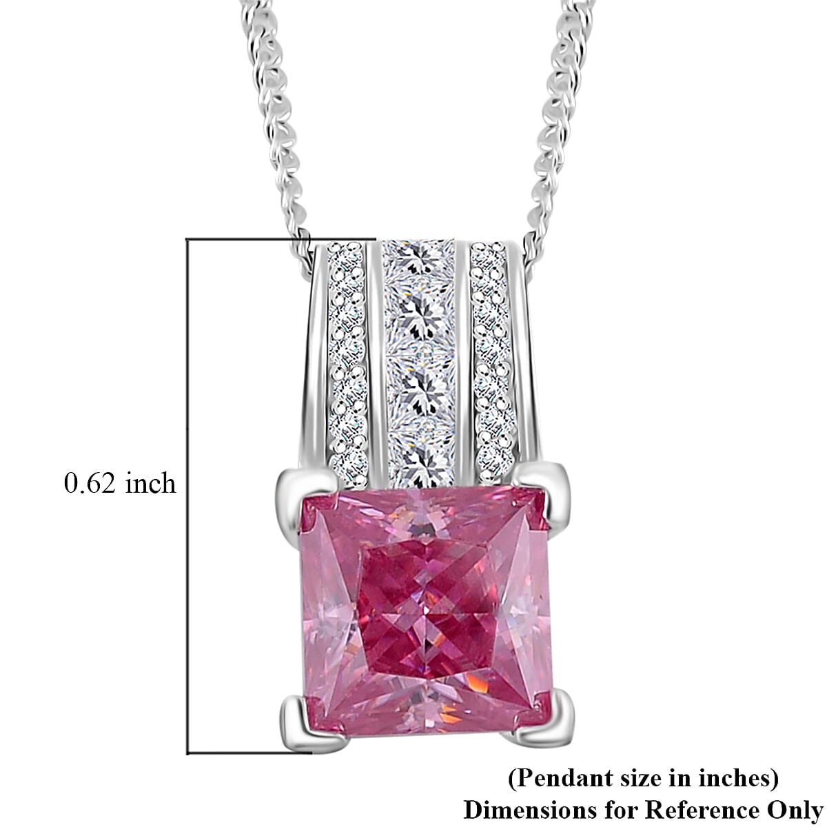 Lotus Pink and White Moissanite 2.00 ctw Bridge Pendant Necklace in Rhodium Over Sterling Silver 20 Inches