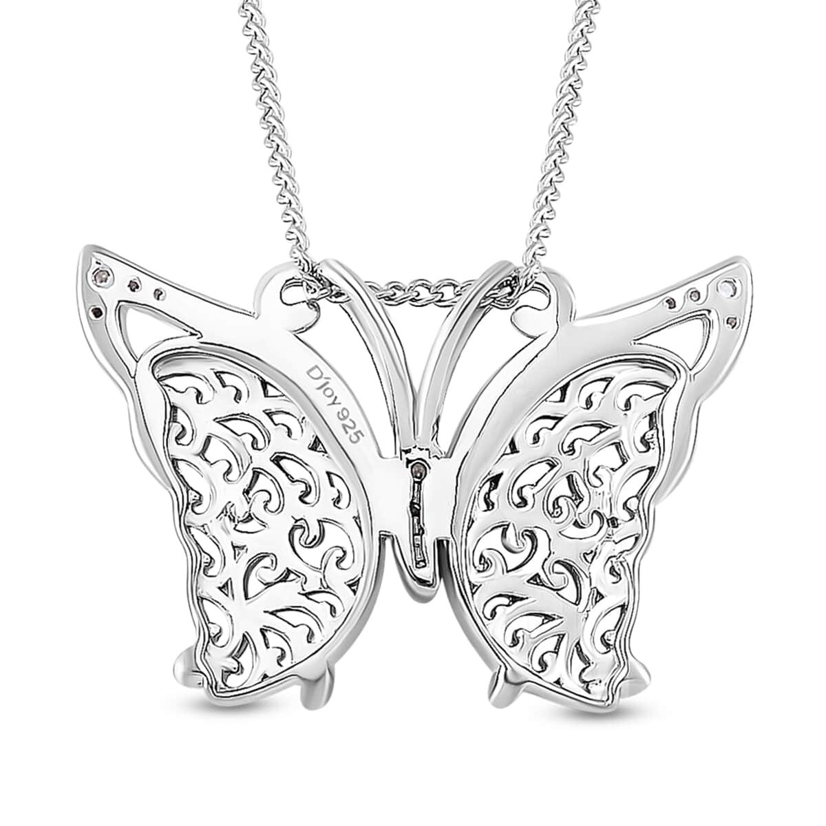 Natural Jade and White Zircon 7.15 ctw Butterfly Pendant Necklace in Rhodium Over Sterling Silver 20 Inches image number 4