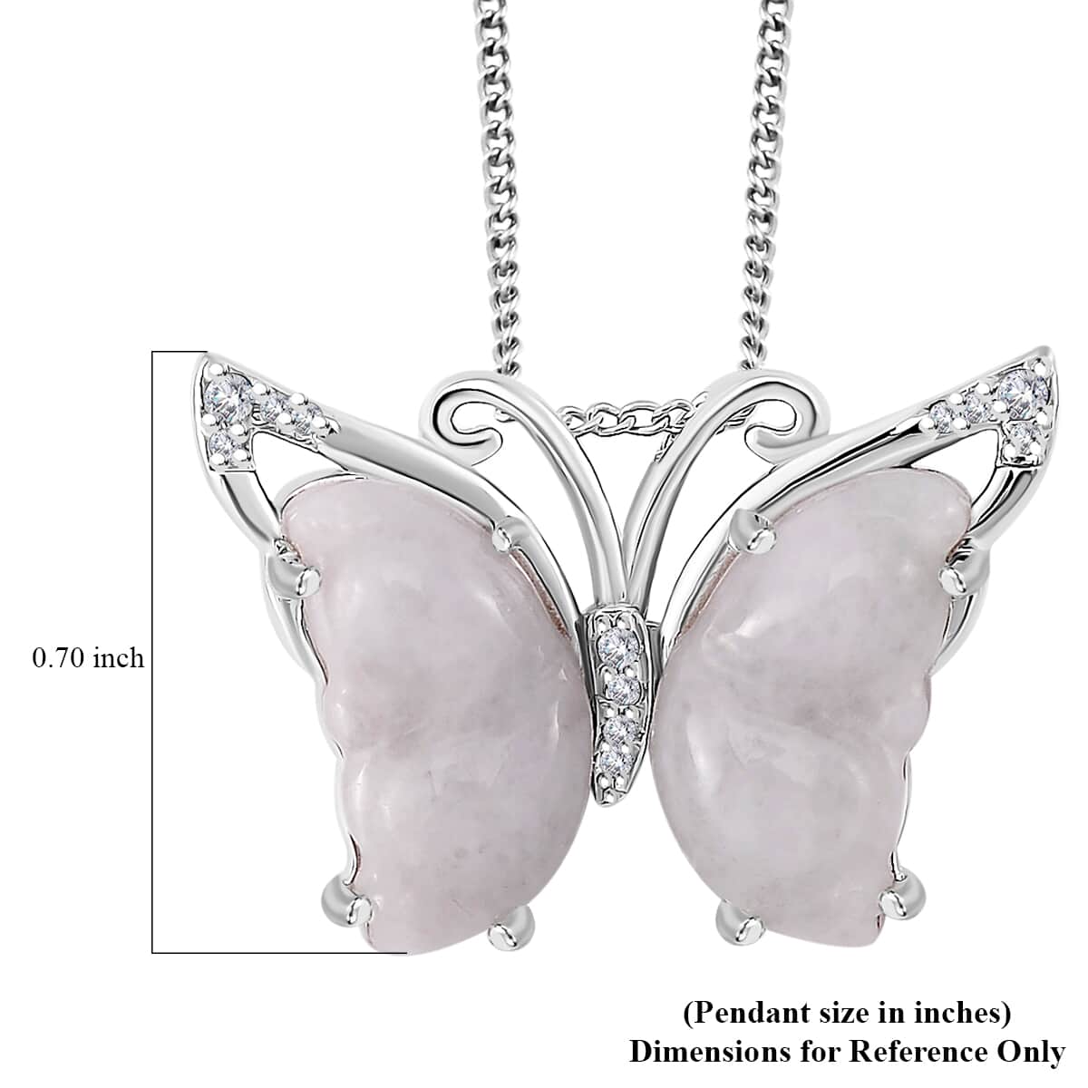 Natural Jade and White Zircon 7.15 ctw Butterfly Pendant Necklace in Rhodium Over Sterling Silver 20 Inches image number 6