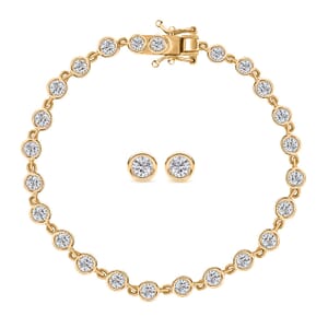 Moissanite 3.35 ctw Link Bracelet (7.25In) and Stud Earrings in 18K Vermeil Yellow Gold Over Sterling Silver