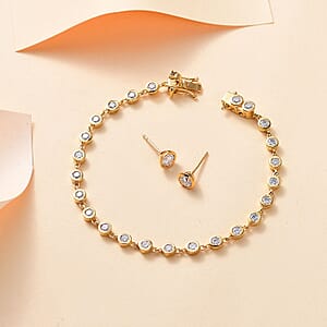 Moissanite 3.35 ctw Link Bracelet (7.25In) and Stud Earrings in 18K Vermeil Yellow Gold Over Sterling Silver