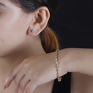 Moissanite 3.35 ctw Link Bracelet (7.25In) and Stud Earrings in 18K Vermeil Yellow Gold Over Sterling Silver
