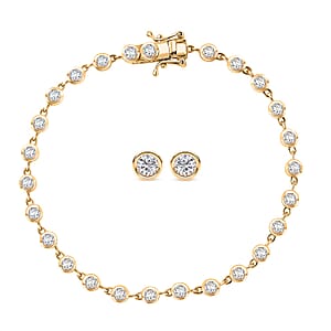 Moissanite 3.65 ctw Link Bracelet (8.00In) and Stud Earrings in 18K Vermeil YG Over Sterling Silver