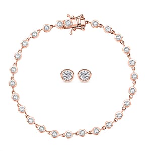 Moissanite 3.35 ctw Link Bracelet (7.25In) and Stud Earrings in 18K Vermeil Rose Gold Over Sterling Silver