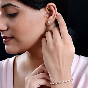 Moissanite 3.35 ctw Link Bracelet (7.25In) and Stud Earrings in 18K Vermeil Rose Gold Over Sterling Silver