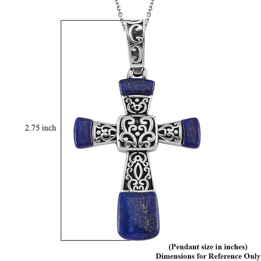 Set of 2 Yellow Tiger Eye and Lapis Lazuli Inlay 14.20 ctw Cross Pendant Necklace in Stainless Steel 24 Inches