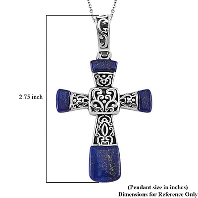 Set of 3 Malagasy Labradorite, Yellow Tiger Eye and Lapis Lazuli Inlay 21.30 ctw Cross Pendant Necklace in Stainless Steel 24 Inches