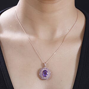 Moroccan Rose and Multi Gemstone 6.90 ctw Twilight Blossom Pendant Necklace in 18K Vermeil Rose Gold Over Sterling Silver 20 Inches