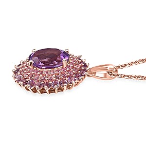 Moroccan Rose and Multi Gemstone 6.90 ctw Twilight Blossom Pendant Necklace in 18K Vermeil Rose Gold Over Sterling Silver 20 Inches