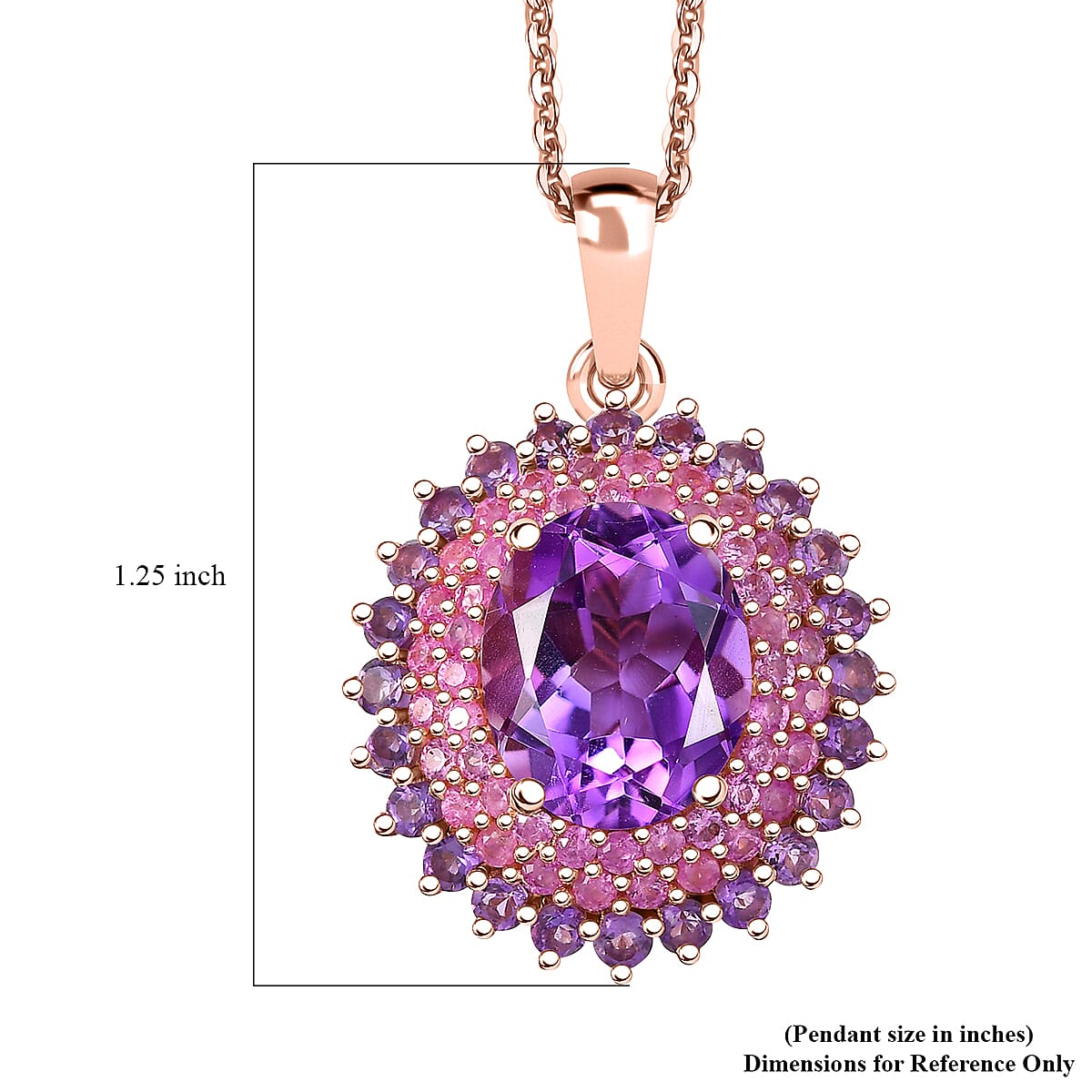 Moroccan Rose and Multi Gemstone 6.90 ctw Twilight Blossom Pendant Necklace in 18K Vermeil Rose Gold Over Sterling Silver 20 Inches