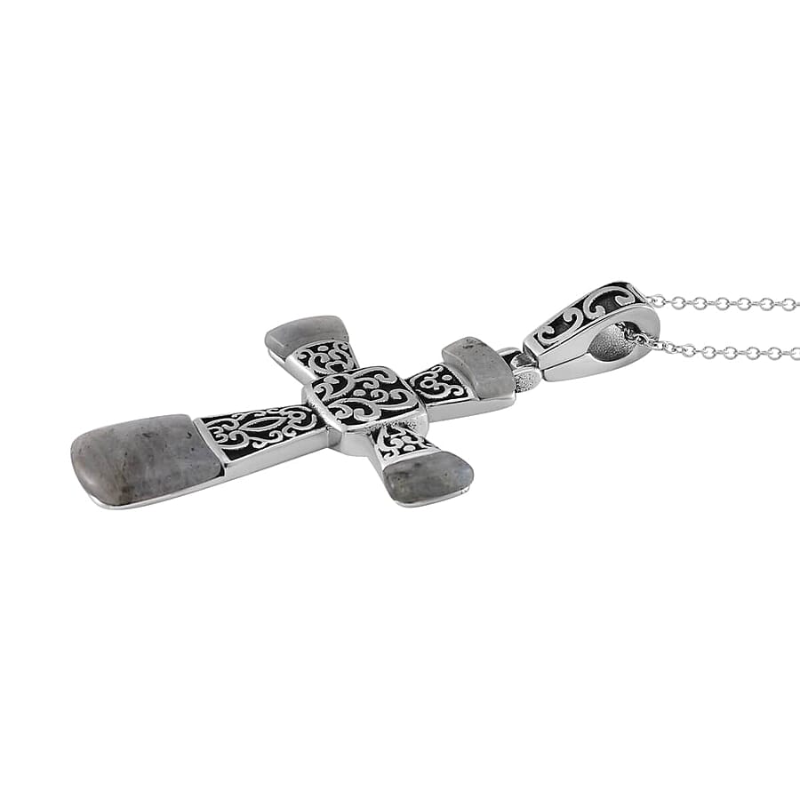 Set of 5 Multi Gemstone Inlay 35.50 ctw Cross Pendant Necklace in Stainless Steel 24 Inches