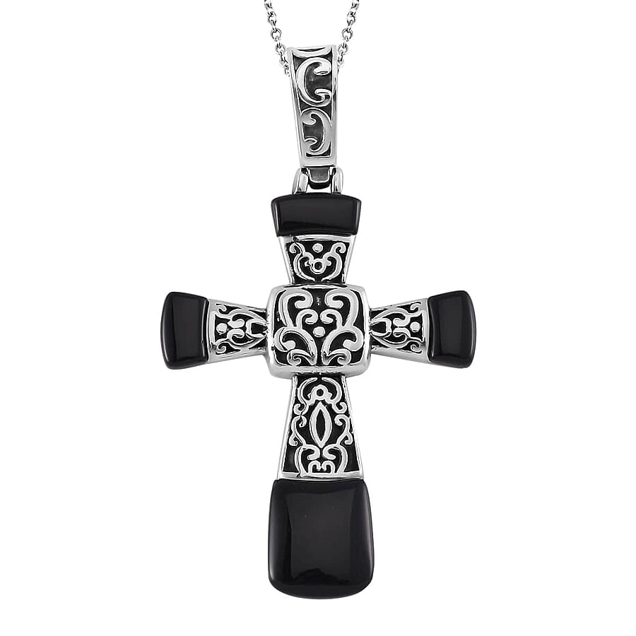 Set of 5 Multi Gemstone Inlay 35.50 ctw Cross Pendant Necklace in Stainless Steel 24 Inches