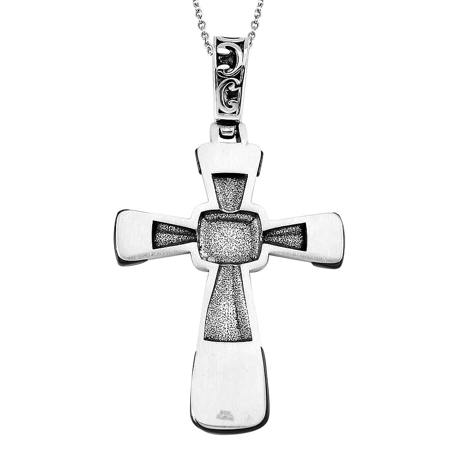 Set of 5 Multi Gemstone Inlay 35.50 ctw Cross Pendant Necklace in Stainless Steel 24 Inches
