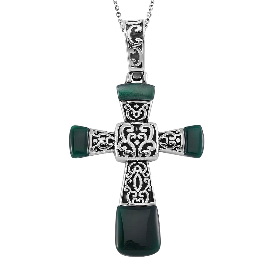 Set of 5 Multi Gemstone Inlay 35.50 ctw Cross Pendant Necklace in Stainless Steel 24 Inches