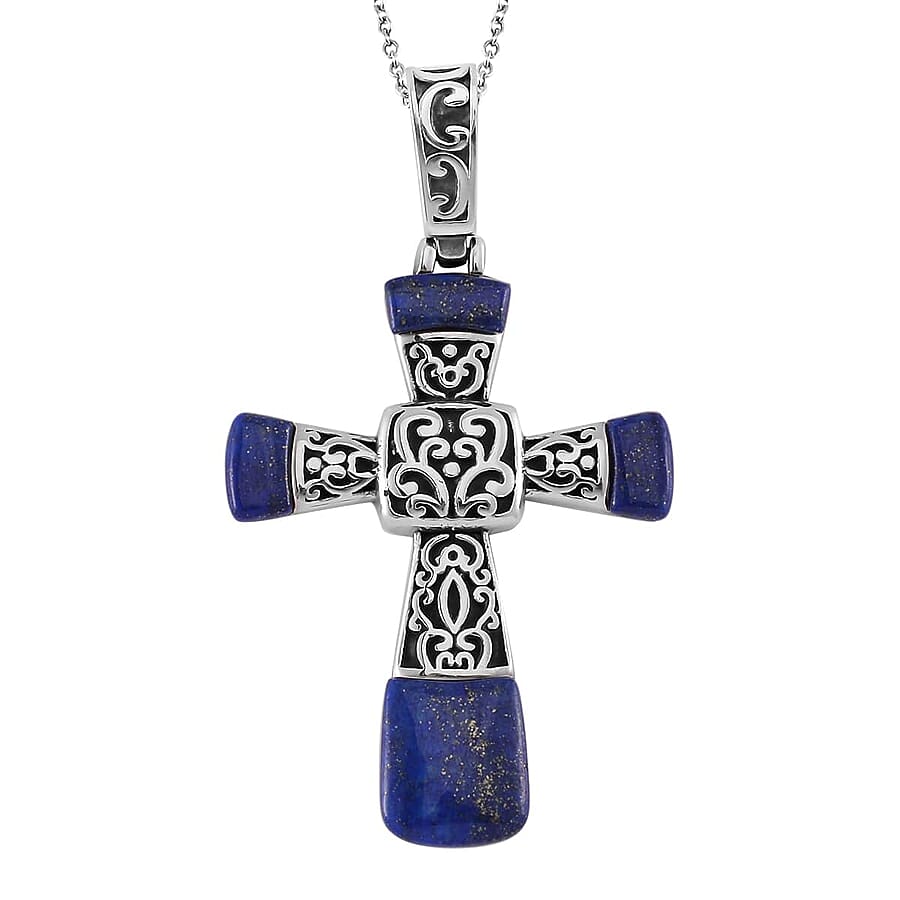Set of 5 Multi Gemstone Inlay 35.50 ctw Cross Pendant Necklace in Stainless Steel 24 Inches