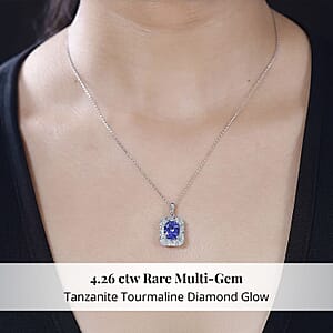 Certified & Appraised Rhapsody AAAA Tanzanite, Paraiba Tourmaline and E-F VS Diamond 4.26 ctw Pendant Necklace in 950 Platinum 18 Inches 6.06 Grams