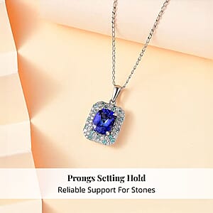 Certified & Appraised Rhapsody AAAA Tanzanite, Paraiba Tourmaline and E-F VS Diamond 4.26 ctw Pendant Necklace in 950 Platinum 18 Inches 6.06 Grams