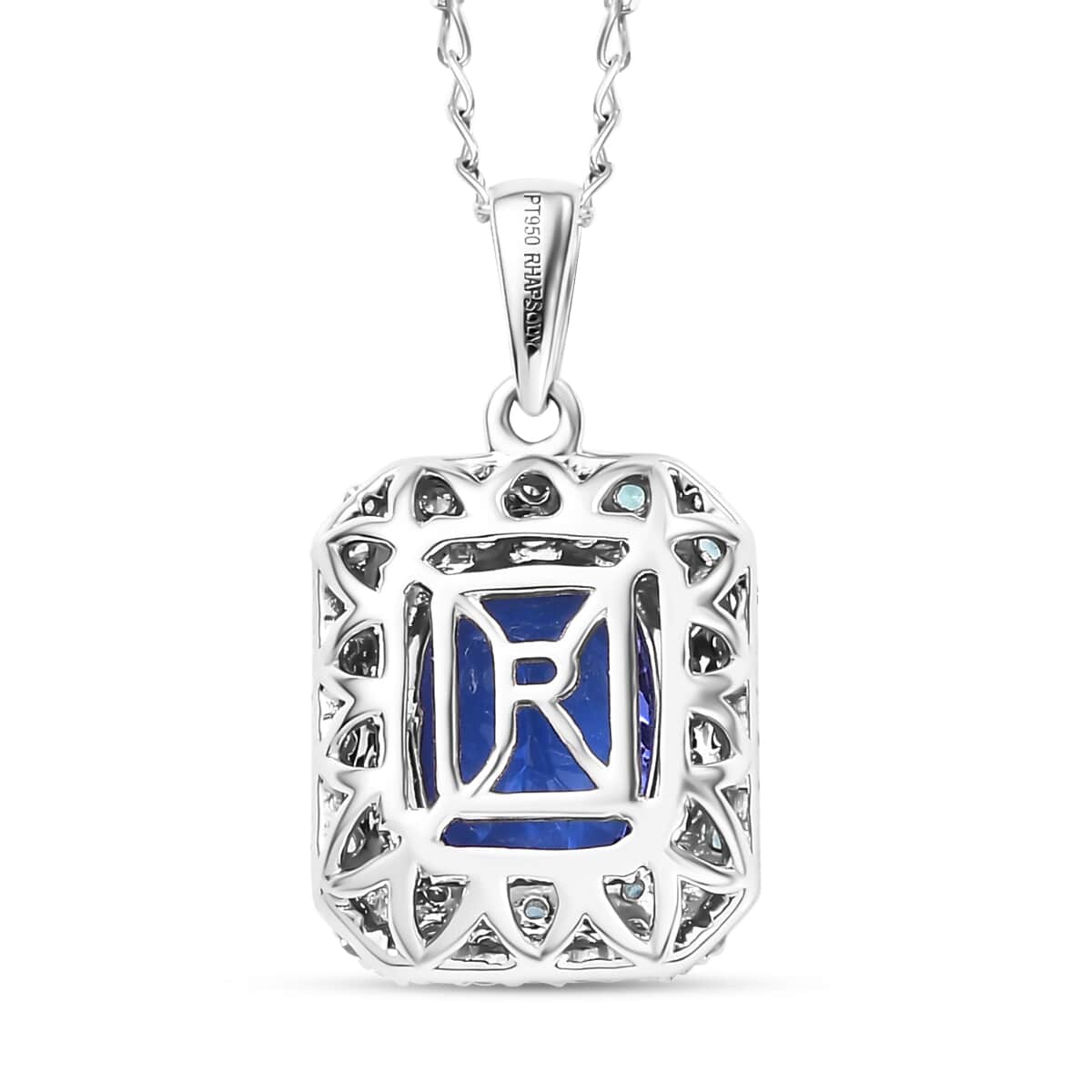 Certified & Appraised Rhapsody AAAA Tanzanite, Paraiba Tourmaline and E-F VS Diamond 4.26 ctw Pendant Necklace in 950 Platinum 18 Inches 6.06 Grams image number 4