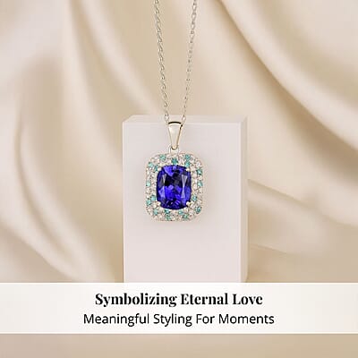 Certified & Appraised Rhapsody AAAA Tanzanite, Paraiba Tourmaline and E-F VS Diamond 4.26 ctw Pendant Necklace in 950 Platinum 18 Inches 6.06 Grams