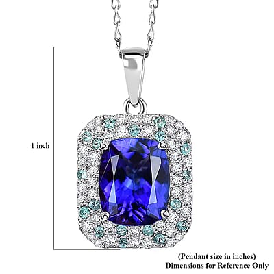 Certified & Appraised Rhapsody AAAA Tanzanite, Paraiba Tourmaline and E-F VS Diamond 4.26 ctw Pendant Necklace in 950 Platinum 18 Inches 6.06 Grams