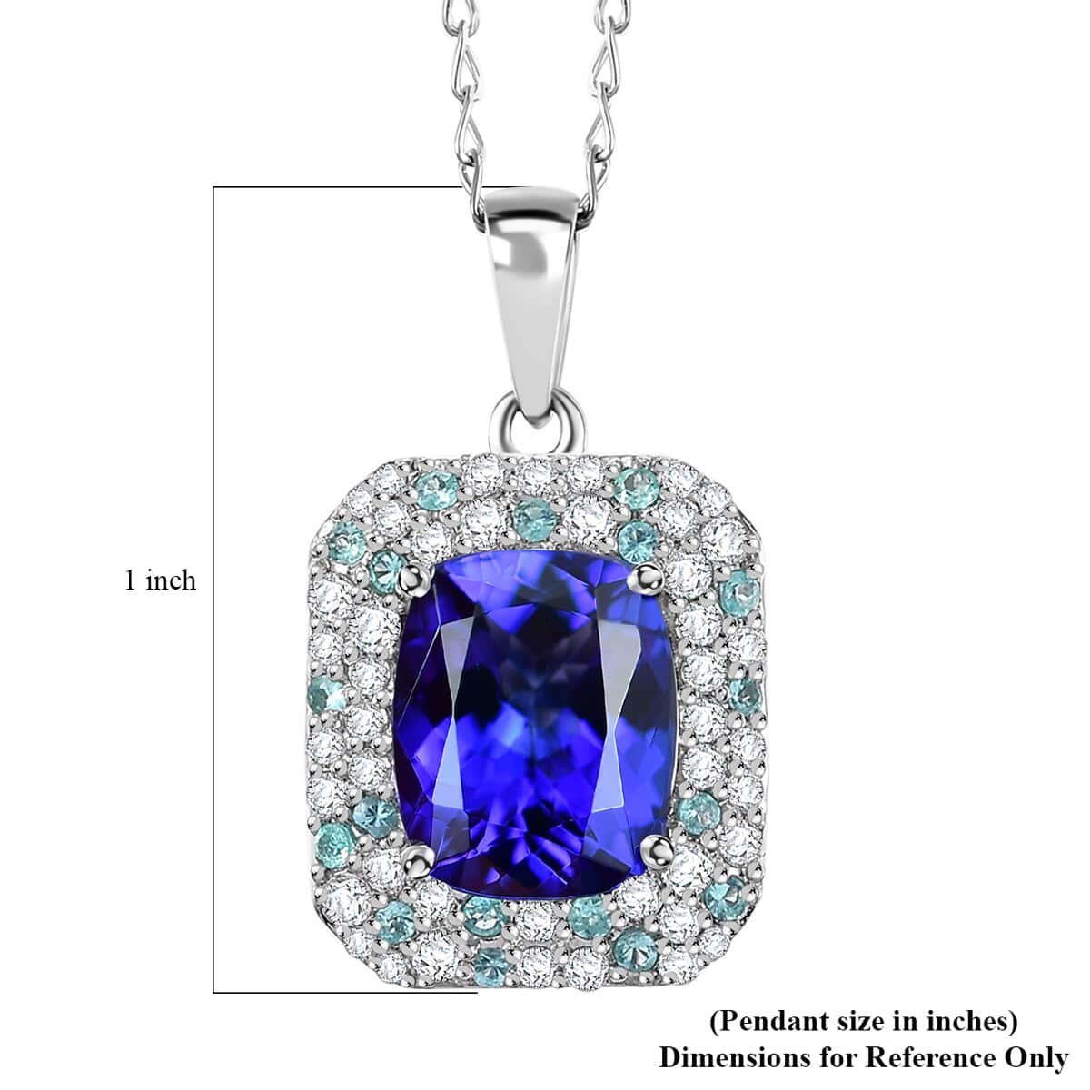 Certified & Appraised Rhapsody AAAA Tanzanite, Paraiba Tourmaline and E-F VS Diamond 4.26 ctw Pendant Necklace in 950 Platinum 18 Inches 6.06 Grams image number 6