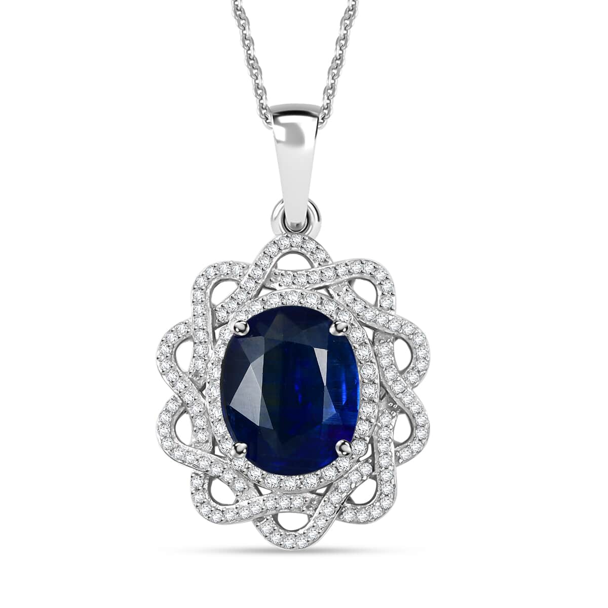 Kashmir Kyanite and Moissanite 5.40 ctw Galaxy Pendant Necklace in Rhodium Over Sterling Silver 20 Inches image number 0