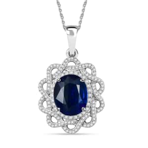 Kashmir Kyanite and Moissanite 5.40 ctw Galaxy Pendant Necklace in Rhodium Over Sterling Silver 20 Inches