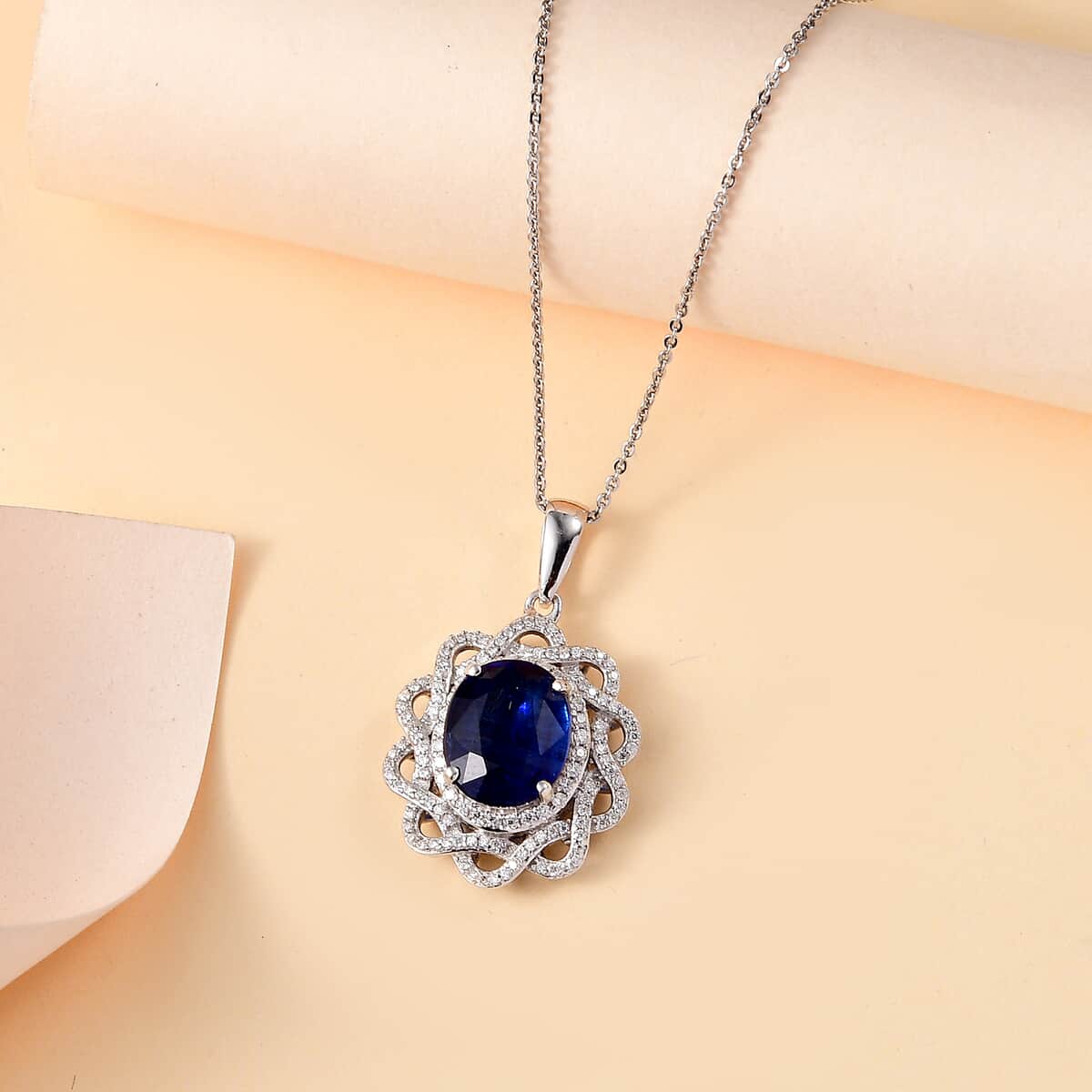 Kashmir Kyanite and Moissanite 5.40 ctw Galaxy Pendant Necklace in Rhodium Over Sterling Silver 20 Inches image number 1