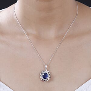 Kashmir Kyanite and Moissanite 5.40 ctw Galaxy Pendant Necklace in Rhodium Over Sterling Silver 20 Inches