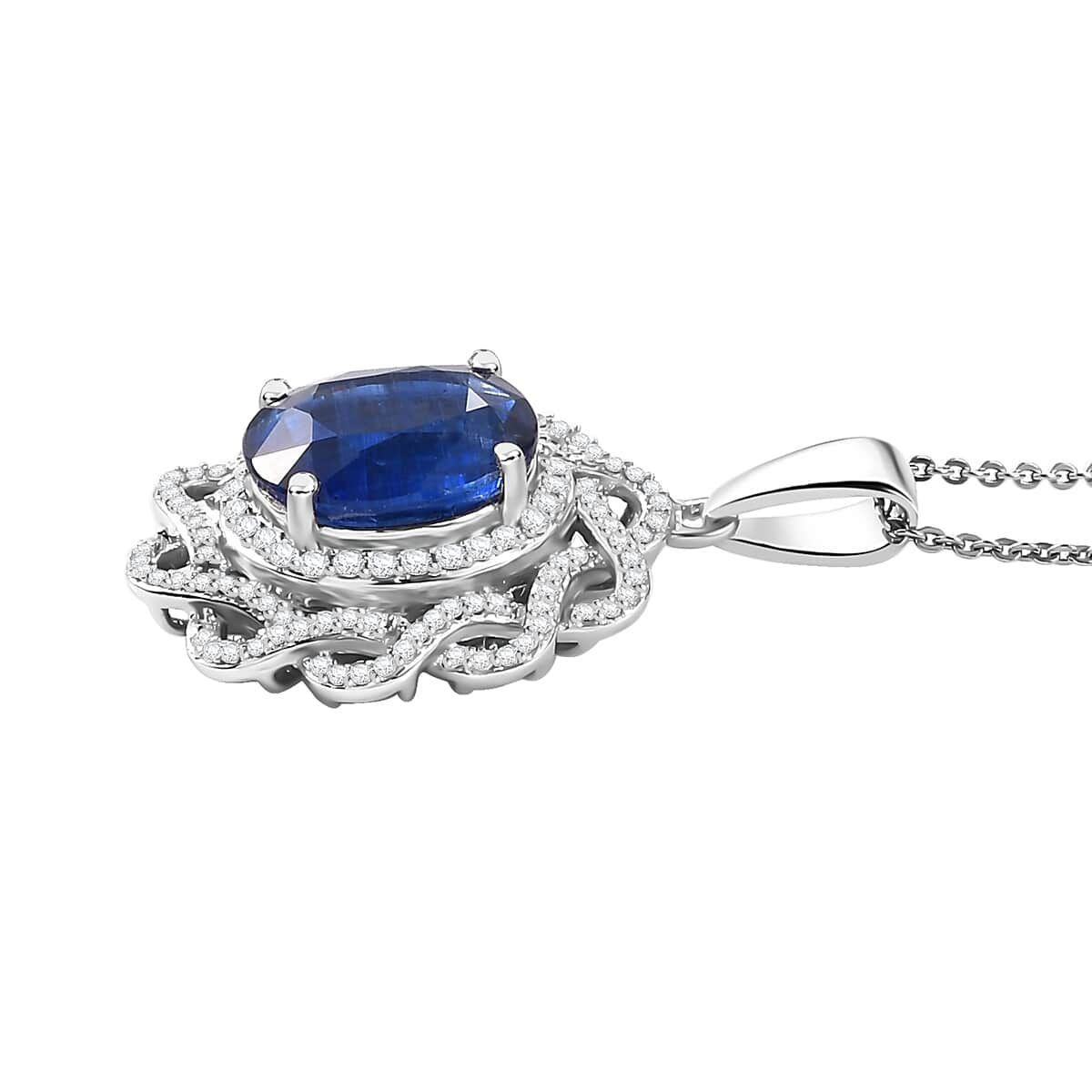 Kashmir Kyanite and Moissanite 5.40 ctw Galaxy Pendant Necklace in Rhodium Over Sterling Silver 20 Inches image number 3