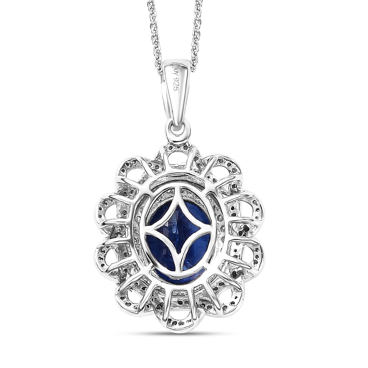 Kashmir Kyanite and Moissanite 5.40 ctw Galaxy Pendant Necklace in Rhodium Over Sterling Silver 20 Inches