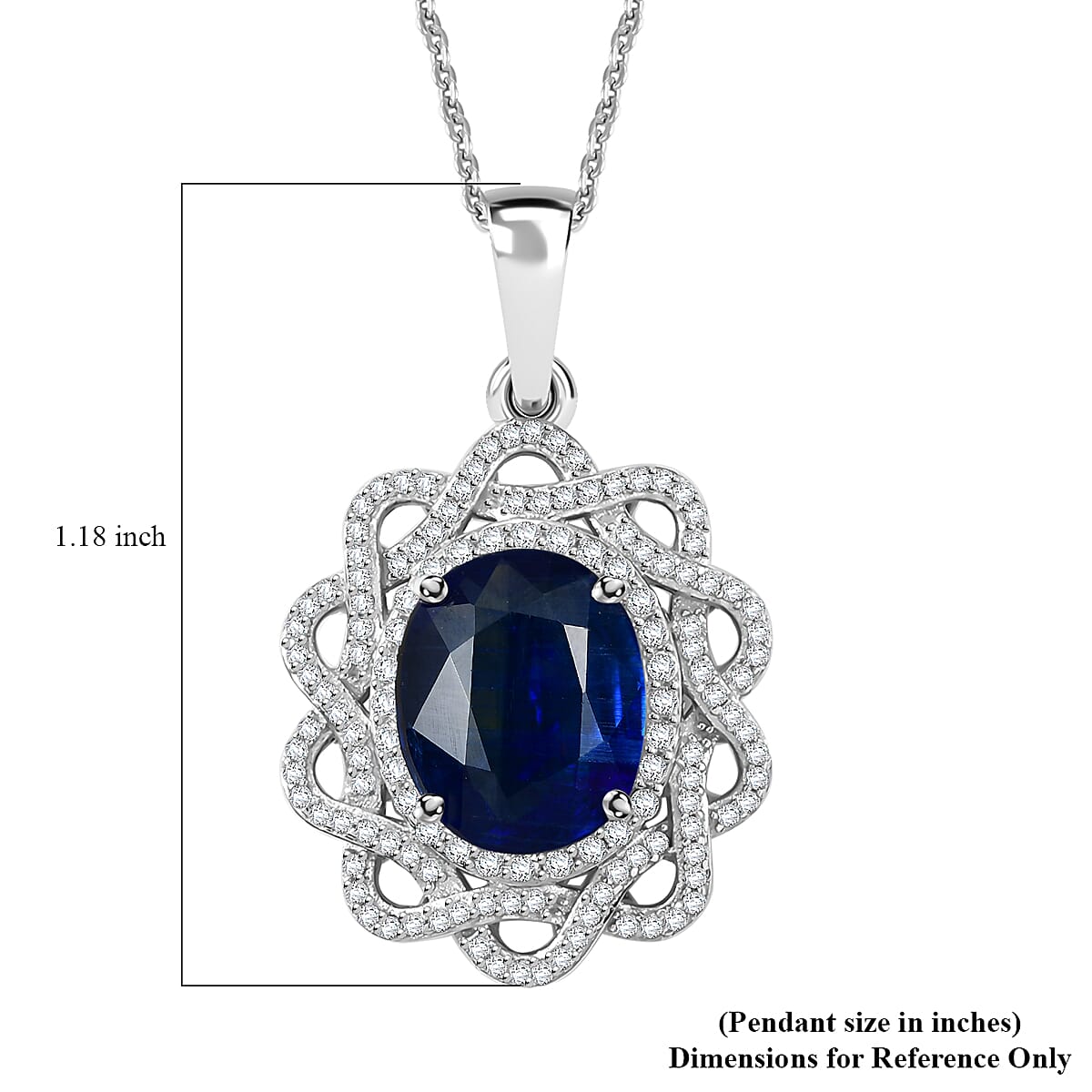 Kashmir Kyanite and Moissanite 5.40 ctw Galaxy Pendant Necklace in Rhodium Over Sterling Silver 20 Inches