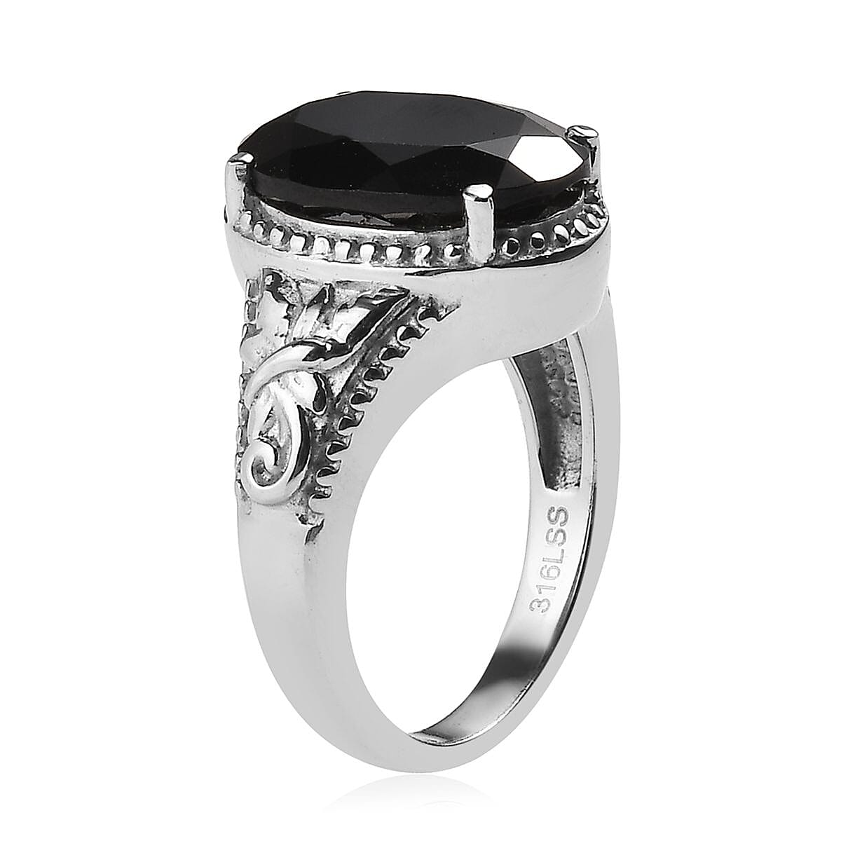 3piece Set - Thai Black Spinel 11.70 ctw Stud Earrings, Solitaire Ring (Size 5.0) and Pendant Necklace 20 Inches in Stainless Steel