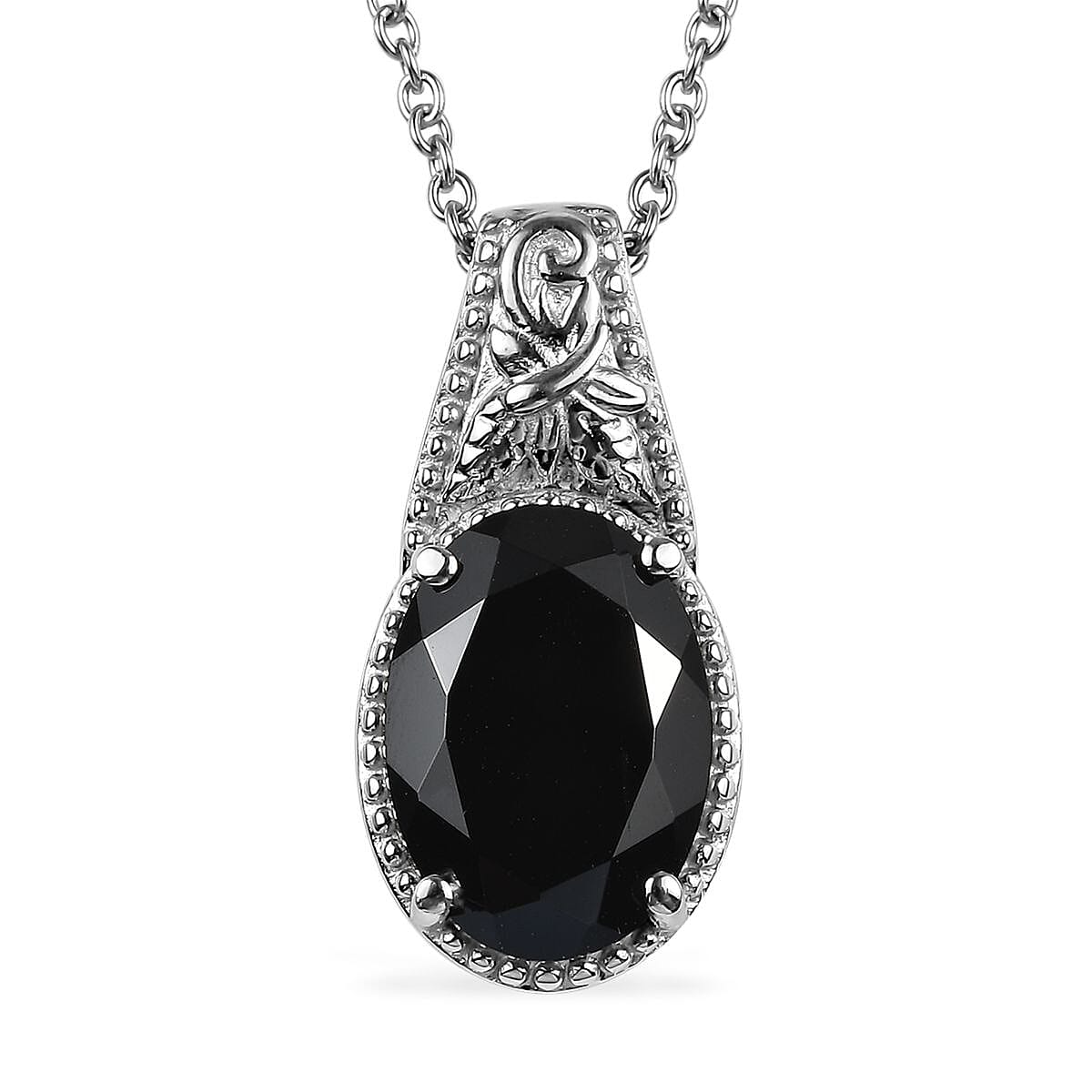 3piece Set - Thai Black Spinel 11.70 ctw Stud Earrings, Solitaire Ring (Size 5.0) and Pendant Necklace 20 Inches in Stainless Steel