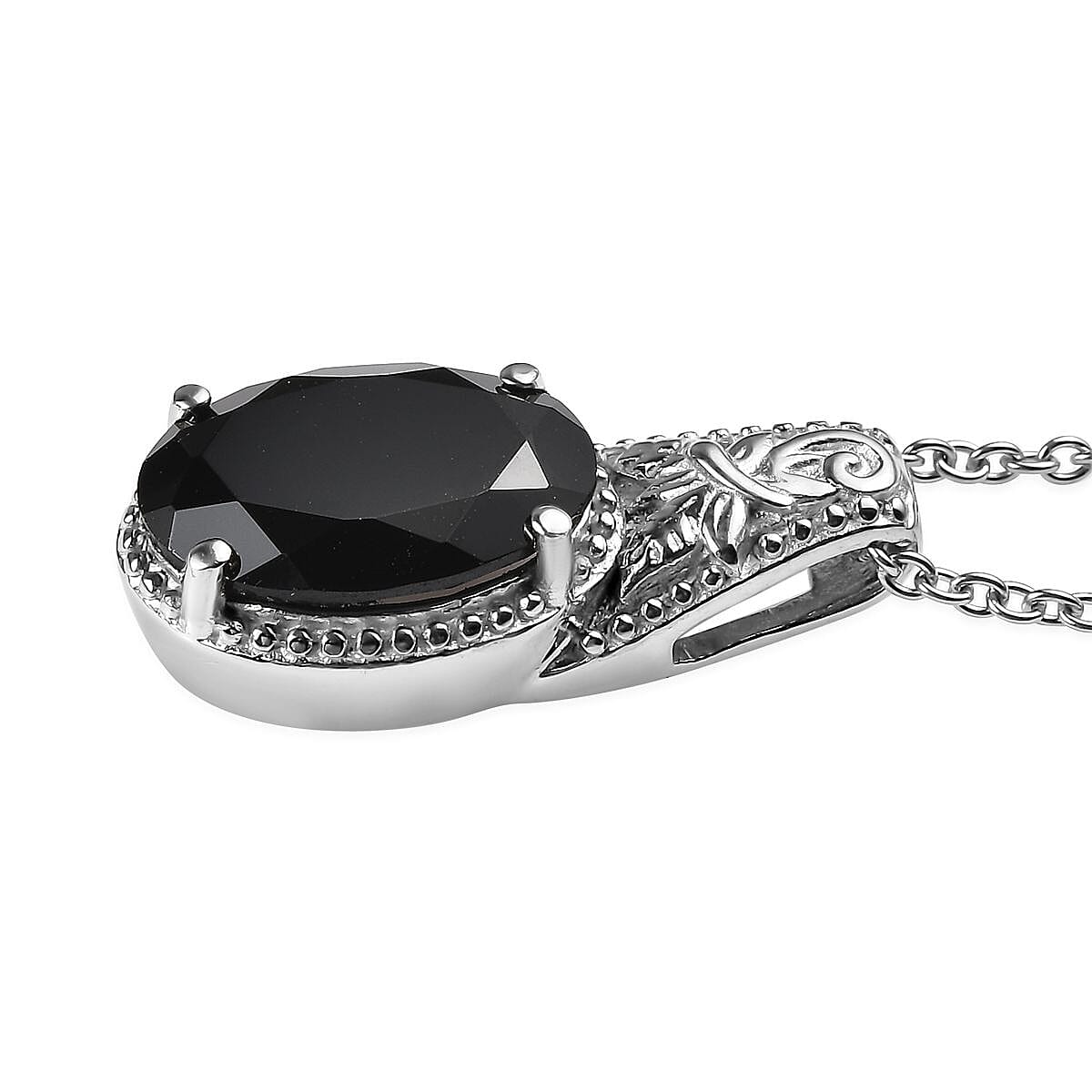 3piece Set - Thai Black Spinel 11.70 ctw Stud Earrings, Solitaire Ring (Size 5.0) and Pendant Necklace 20 Inches in Stainless Steel