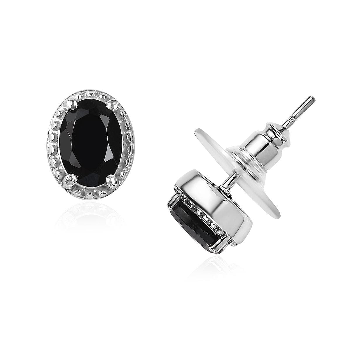3piece Set - Thai Black Spinel 11.70 ctw Stud Earrings, Solitaire Ring (Size 5.0) and Pendant Necklace 20 Inches in Stainless Steel