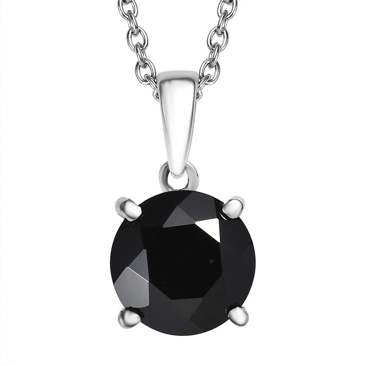 Doorbuster Thai Black Spinel 5.00 ctw Solitaire Pendant Necklace in Stainless Steel 20 Inches image number 0