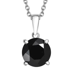 Doorbuster Thai Black Spinel 5.00 ctw Solitaire Pendant Necklace in Stainless Steel 20 Inches