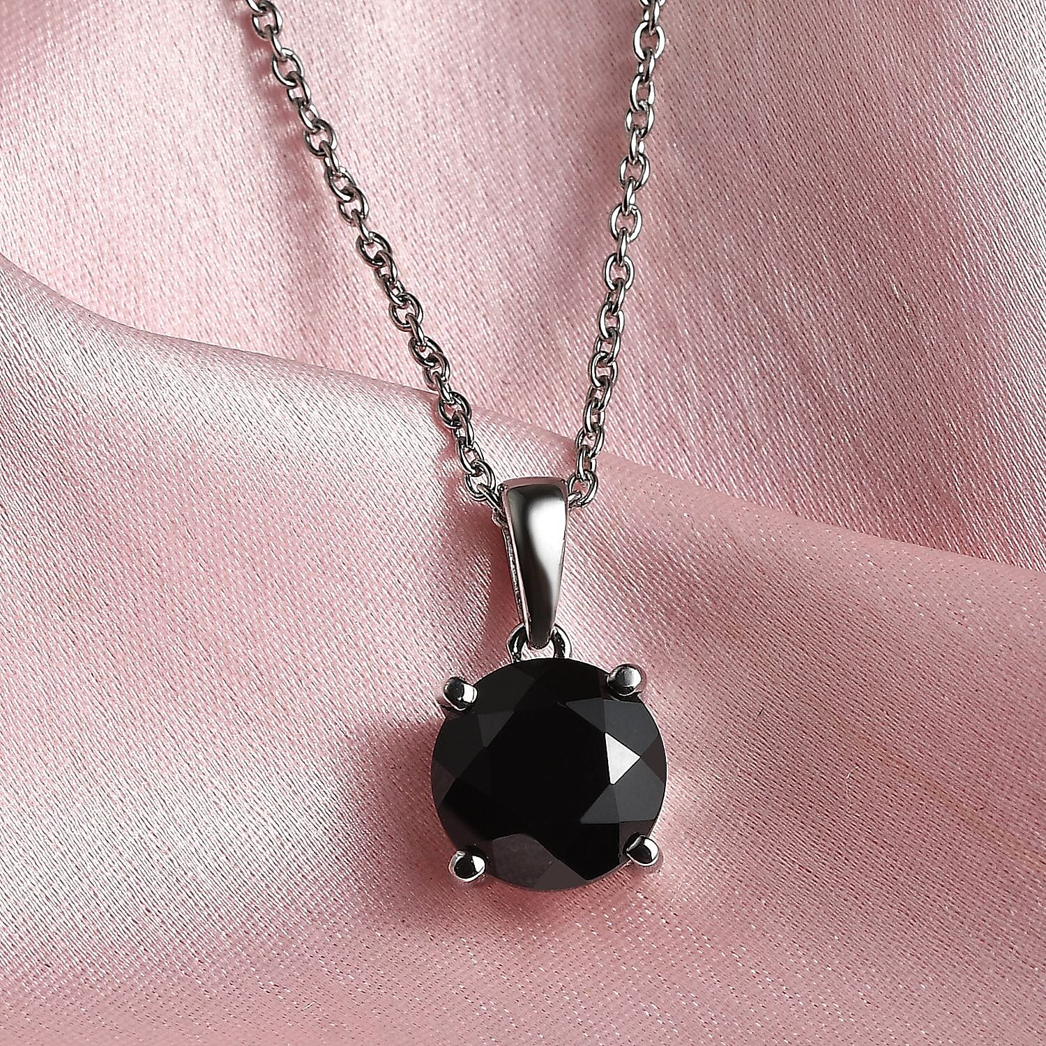 Thai Black Spinel 5.00 ctw Solitaire Pendant Necklace in Stainless Steel 20 Inches